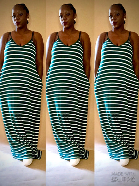 Emerald Striped Maxi dress (Emerald green)